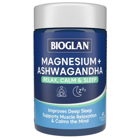 Bioglan Magnesium + Ashwagandha Relax, Calm & Sleep 60 Capsules