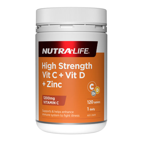 Nutra-Life High Strength Vitamin C + Vitamin D + Zinc 120 Tablets