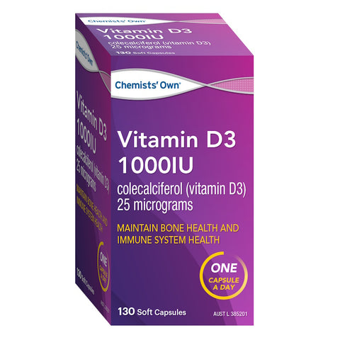 Chemists own Vitamin D3 1000IU 130 capsules