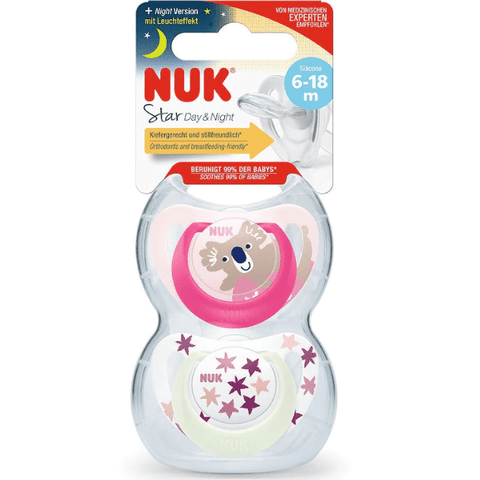 NUK Star Day & Night Silicone Soother 6-18 months 2 Pack Assorted