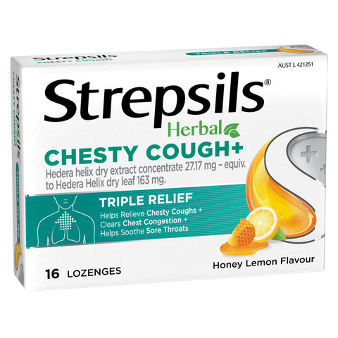 Strepsils Herbal Chesty Cough Honey Lemon Flavour 16 Lozenges