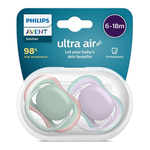 Avent Ultra Air Soother Plain Mixed 6-18 Months 2 Pack - Assorted