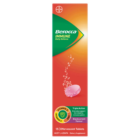 Berocca Immune Daily Defence Vitamin C, D and Zinc, Blackcurrant Flavoured Effervescent Tablets 15 Pack