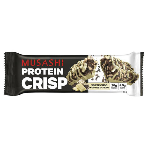 MUSASHI CRISP WHITE CHOC COOKIES & CREAM 60G Pack of 12