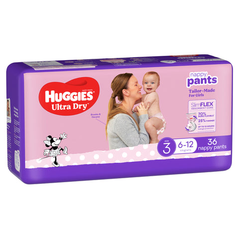 Huggies Ultra Dry Nappy Pants Girl Size 3 (6-12kg) 36 Pack