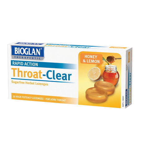 Bioglan Throat Clear 20 Lozenges Honey and Lemon