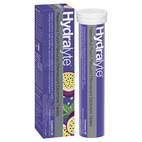 Hydralyte Electrolyte Effervescent Passionfruit Punch 20 Tablets