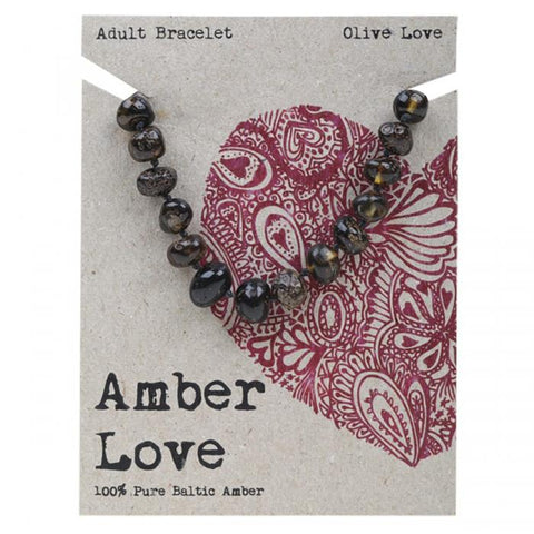 Amber Love Adult's Bracelet 100% Baltic Amber - Olive Love 20cm