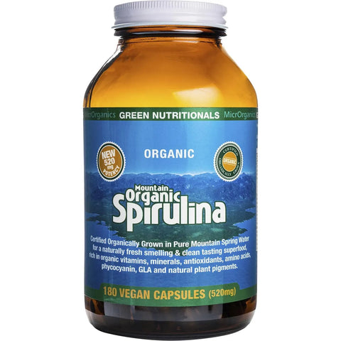 Green Nutritionals Mountain Organic Spirulina Vegan Capsules (520mg) 180