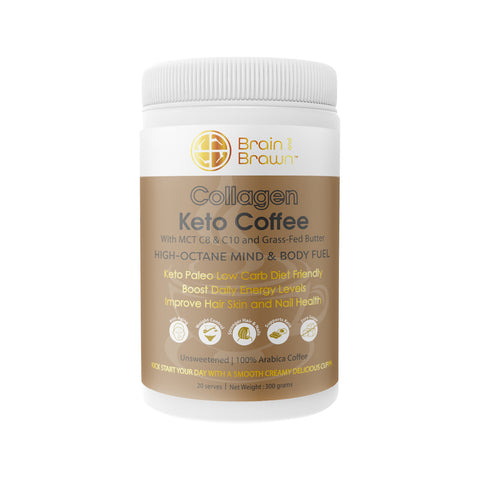 Brain and Brawn Collagen Keto Coffee (With MCT C8 & C10 and Grass-fed Butter) Unsweetened 300g