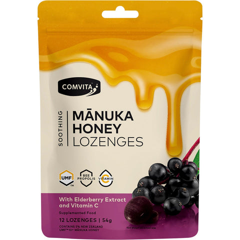 COMVITA Manuka Honey Lozenges With Elderberry Extract & Vitamin C 4.5g Pack of 12