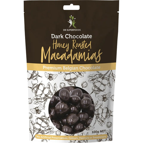 DR SUPERFOODS Honey Roasted Macadamias Dark Chocolate 100g