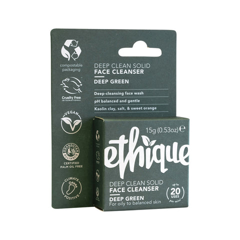 Ethique Bar Face Cleanser Deep Clean Solid Deep Green For Oily To Balanced 15g