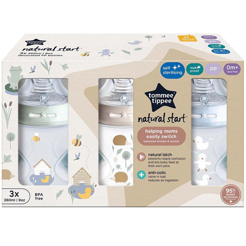 Tommee Tippee Natural Start 260ml PP Bottles Boy 3 Pack