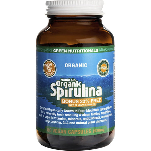 Green Nutritionals Mountain Organic Spirulina Vegan Capsules (520mg) 60