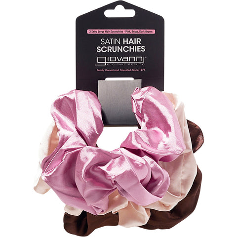 GIOVANNI Satin Hair Scrunchies Pink,Beige,Dark Brown Extra large 3pk