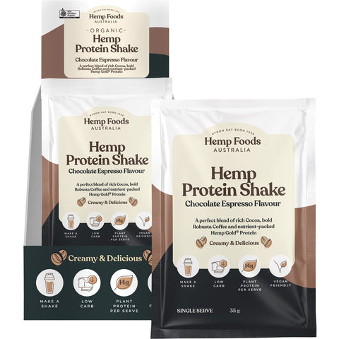 Hemp Foods Australia Hemp Protein Shake Chocolate Espresso Sachet 35g Pack of 7