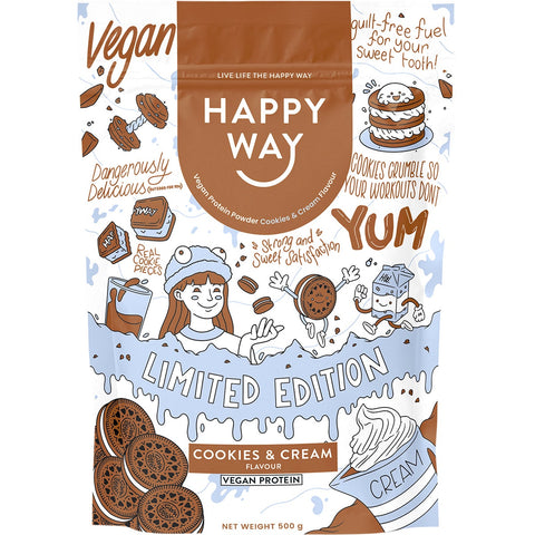 Happy Way Vegan Protein Powder Cookies & Cream 500g