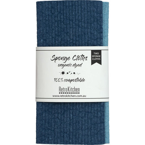 RetroKitchen 100% Compostable Sponge Cloth Organic Dyed Marine 2pk