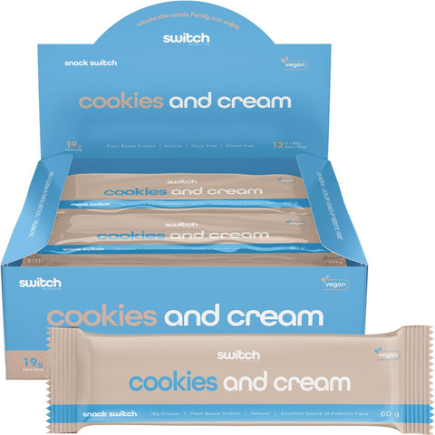 SWITCH NUTRITION Protein Bar Plant Based Cookies and Cream 60g(Pack of 12)