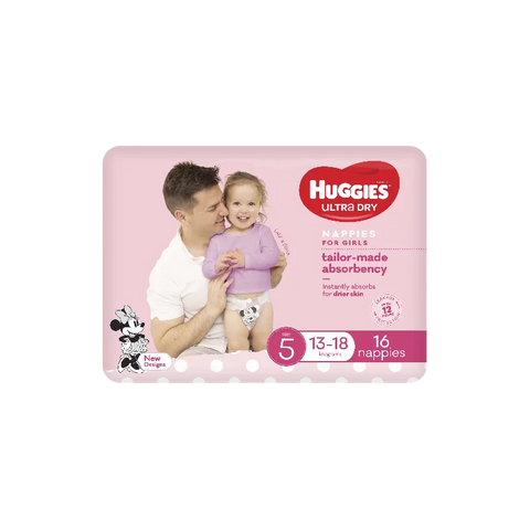 Huggies Ultra Dry Nappies Girl Size 5 (13-18kg) 16 Pack