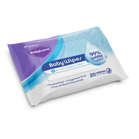 Babylove Baby Water Wipes Travel 20 Pack