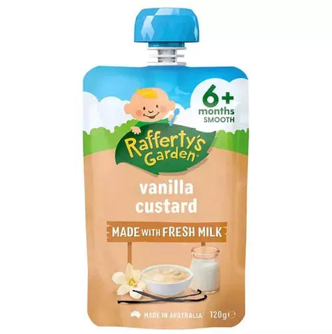 Raffertys Garden Baby Food Pouch Vanilla Custard 6+ Months 120g