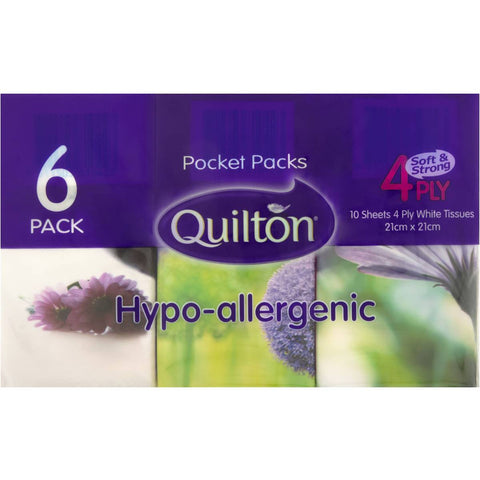 Quilton Pocket Packs 4ply Hypo Allergenic 6 Pack