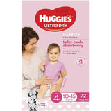 Huggies Ultra Dry Nappies Girls Size 4 (10-15kg) 72 Pack