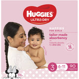 Huggies Ultra Dry Nappies Girls Size 3 (6-11kg) 90 Pack