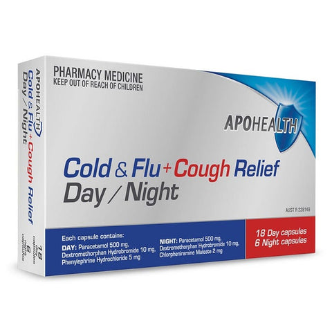 Apohealth Cold & Flu + Cough Relief Day/night Cap 24 Pack