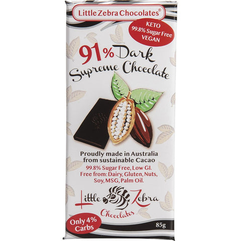 LITTLE ZEBRA CHOCOLATES Dark Chocolate Dark Supreme 91% 85g 12PK